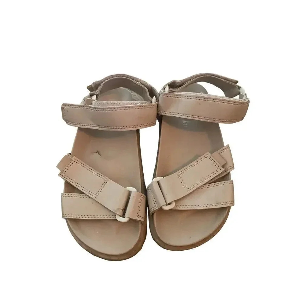 Zara Tan Strappy Adjustable Velcro Open Toe Flat Sandals Size 31